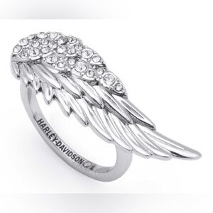 Harley-Davidson® Women's Crystal Stones Pave Wing Ring - Brass Silver Plated